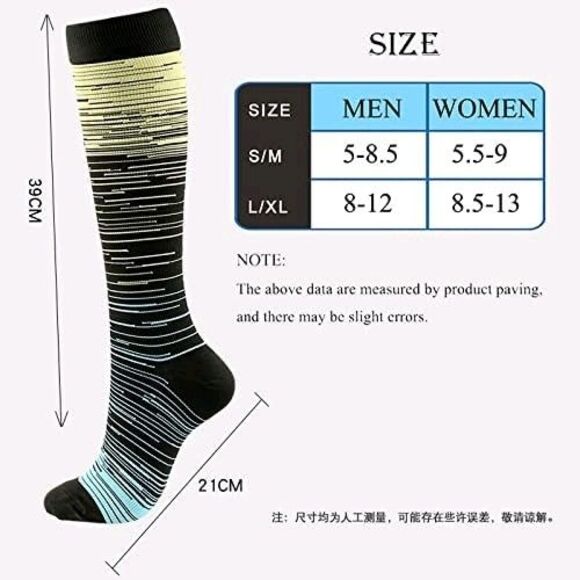 Set of 2 Full Length Knee High Striped Compression Socks New Package YELLOW RED - Picture 5 of 5